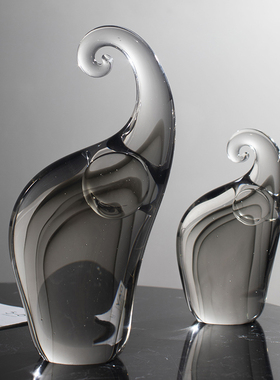 热销创意北欧琉璃大象摆件酒柜客厅玄关书房样板房极简风装饰品摆