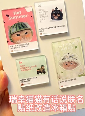 瑞幸联名小猫冰箱贴周边diy材料包手工自制高透亚克力软磁贴礼物