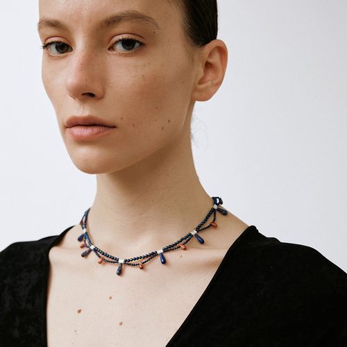 OLIO E ACETO油醋汁·青金石红蛇皮玉露珠项链 - 图0