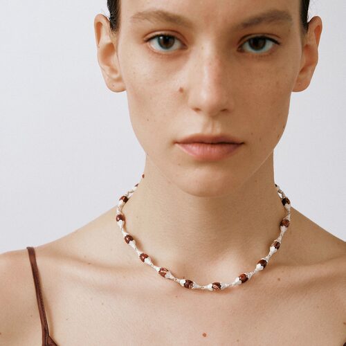 OLIO E ACETO油醋汁·纯银花苞项链 红蛇皮玉青金石灰玛瑙珍珠 - 图1