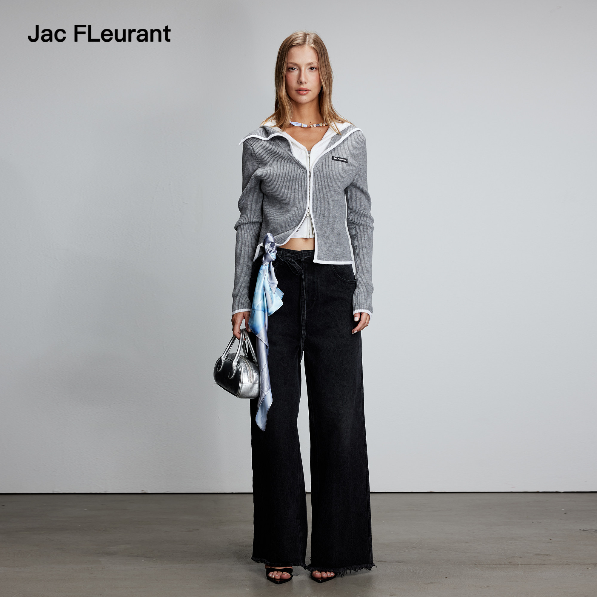 JAC FLEURANT【张靓颖同款】撞色海军领假两件拉链针织羊毛衫,淘宝优惠券,粉丝福利购,淘宝优惠卷