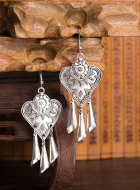 彝族耳环民族风复古夸张耳环 欧美饰品苗银流苏演出耳饰 女士耳坠