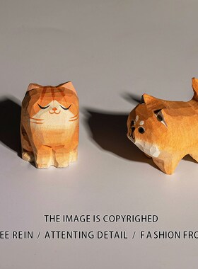 好货颜韵橘猫柴犬木雕饰品手工可爱桌面小摆件汽车内饰摆件生日礼