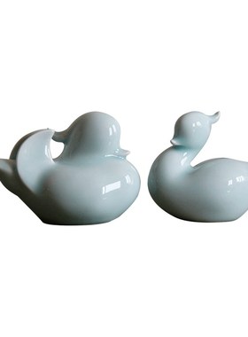 景德镇陶瓷器摆件家居客厅卧室可爱装饰手工影青鸳鸯摆设结婚礼物