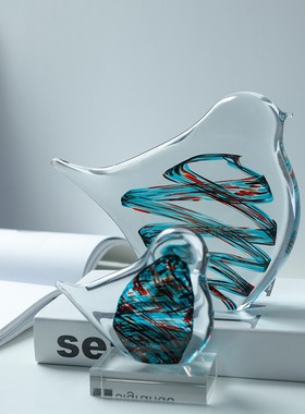 极简琉璃小鸟摆件客厅电视柜茶几床头样板房家居装饰软装工艺品