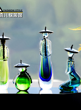 艺术混彩琉璃人物摆件中式家居客厅酒店样板房陈列柜软装饰品陈设