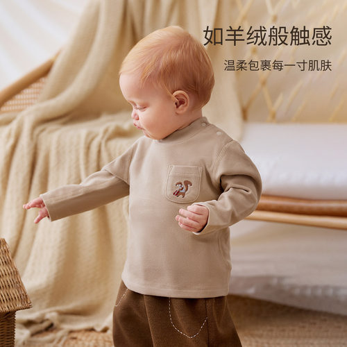 Oak mont儿童半高领打底衫秋冬季德绒男女童高弹秋衣宝宝内搭上衣 - 图0