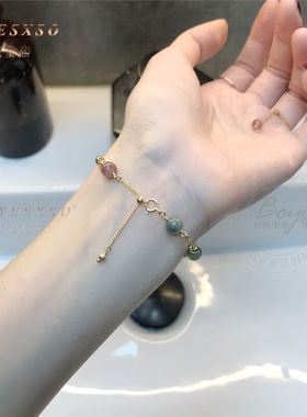 BOYESXSO碧玺手錬女转轮运本命年水晶手串礼物均码适合13-6手围(