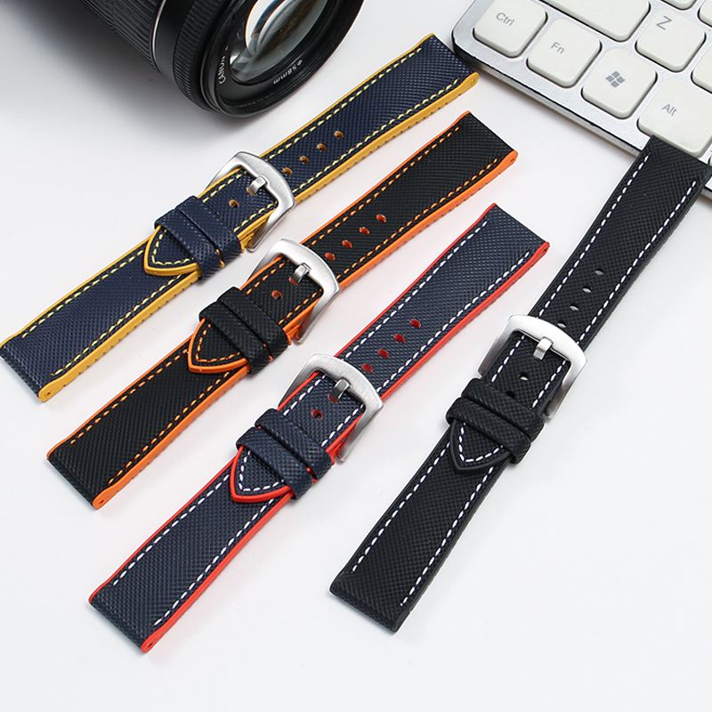 适配西铁城空中之鹰蓝天使一代AT8020二代JY8078尼龙纹硅胶手表带 - 图0