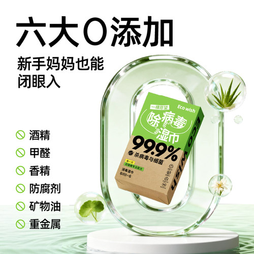 【除甲流H3N2】ecowish除病毒湿巾6抽/包便携0酒精甲流乙流消杀 - 图1