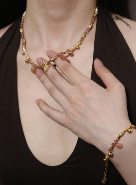 Tender Society Luck护身符系列四叶草小金币草莓晶串珠项链&手链