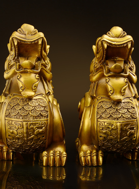 铜貔貅摆件黄铜一对独角家居客厅黄铜装饰品店铺乔迁开业礼品大号