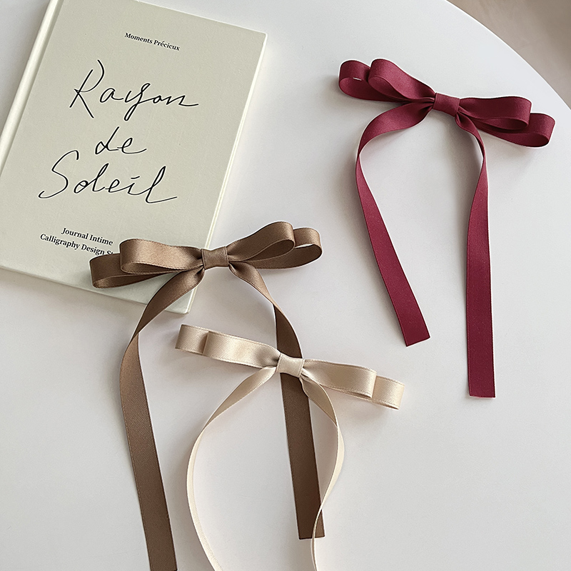 法式双层蝴蝶结飘带发夹后脑勺马尾半扎发少女丝带发卡顶夹鸭嘴夹 - 图0