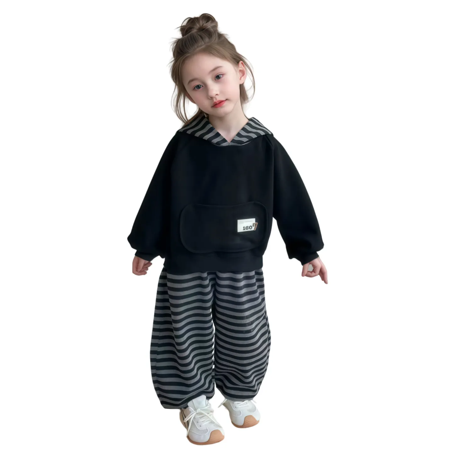 儿童秋款卫衣卫裤套装 宝宝条纹连帽衫 女童运动休闲两件套,淘宝优惠券,粉丝福利购,淘宝优惠卷