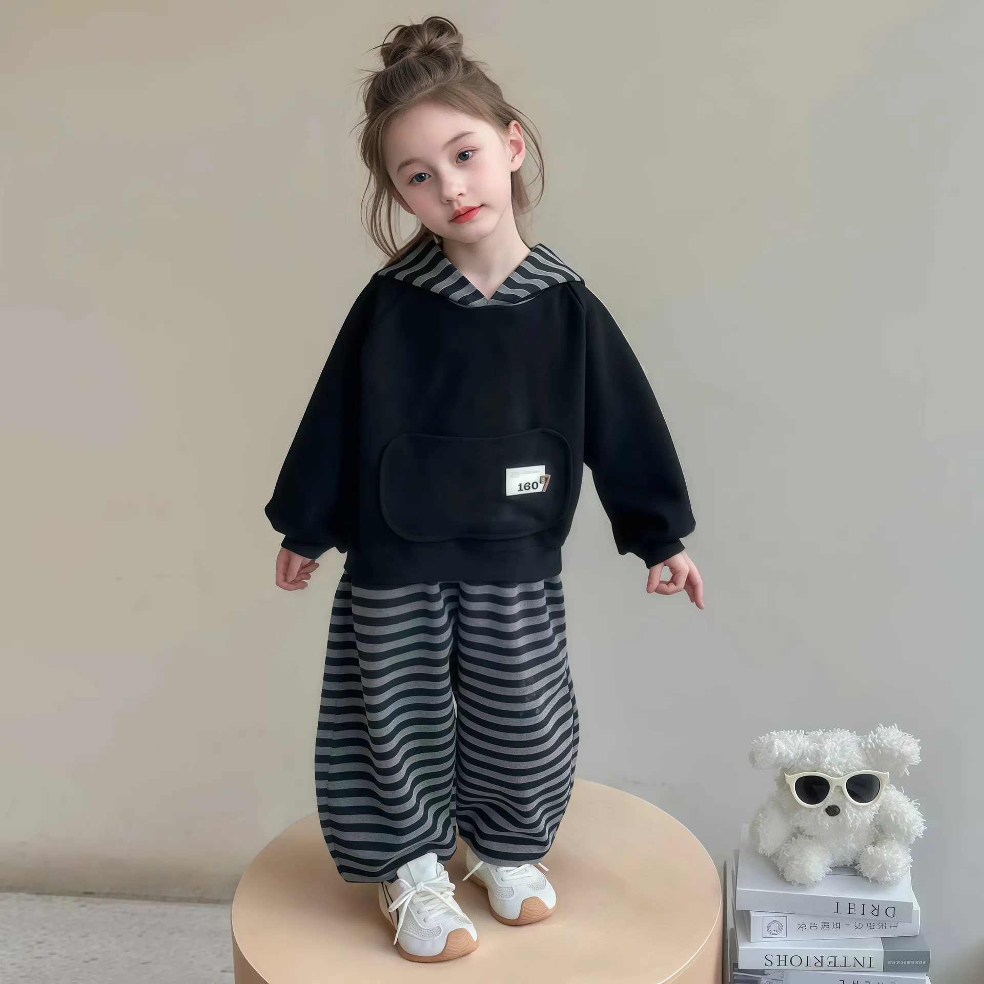 儿童秋款卫衣卫裤套装 宝宝条纹连帽衫 女童运动休闲两件套,淘宝优惠券,粉丝福利购,淘宝优惠卷