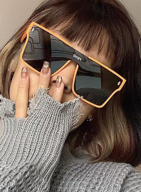 网红黄色方形连体墨镜女 大框防风复古ins个性前卫眼镜太阳镜男