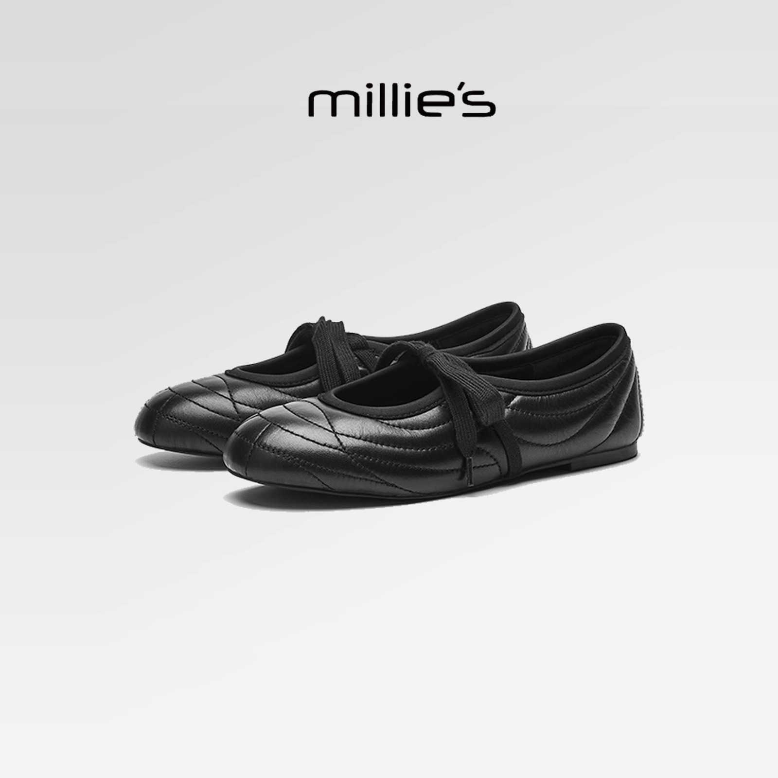 millies妙丽女鞋 学院风真皮芭蕾鞋平底气质优雅浅口时尚单鞋夏季 - 图1