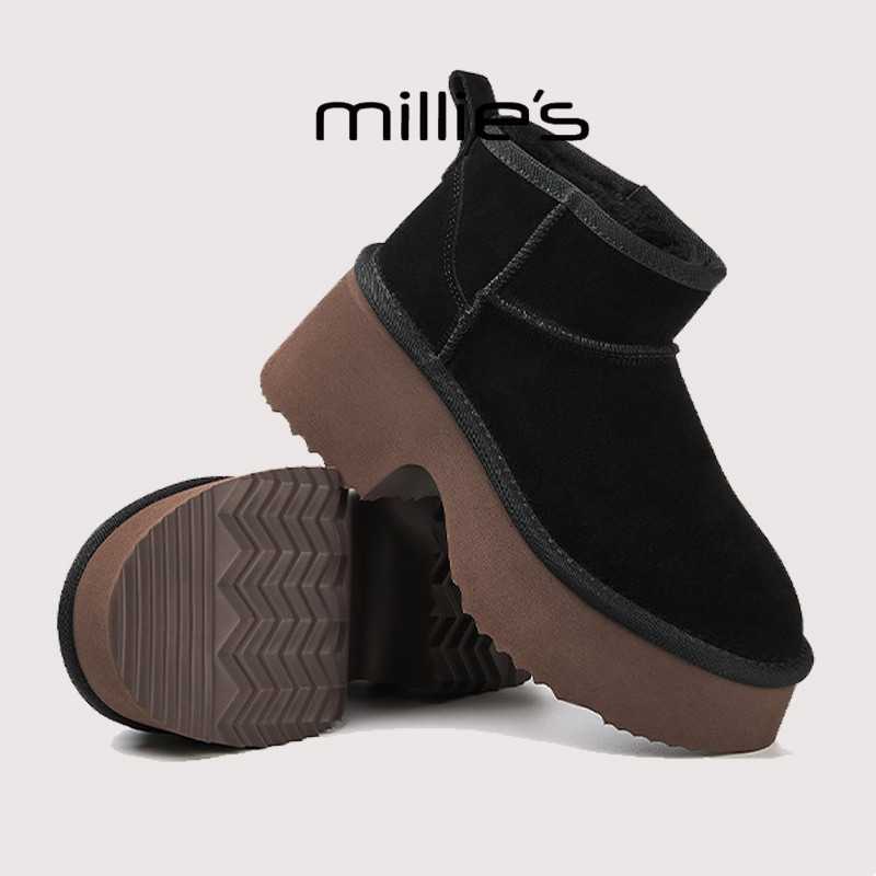 millies妙丽新款圆头粗跟厚底棉靴轻奢经典款舒适柔软加绒雪地靴,淘宝优惠券,粉丝福利购,淘宝优惠卷