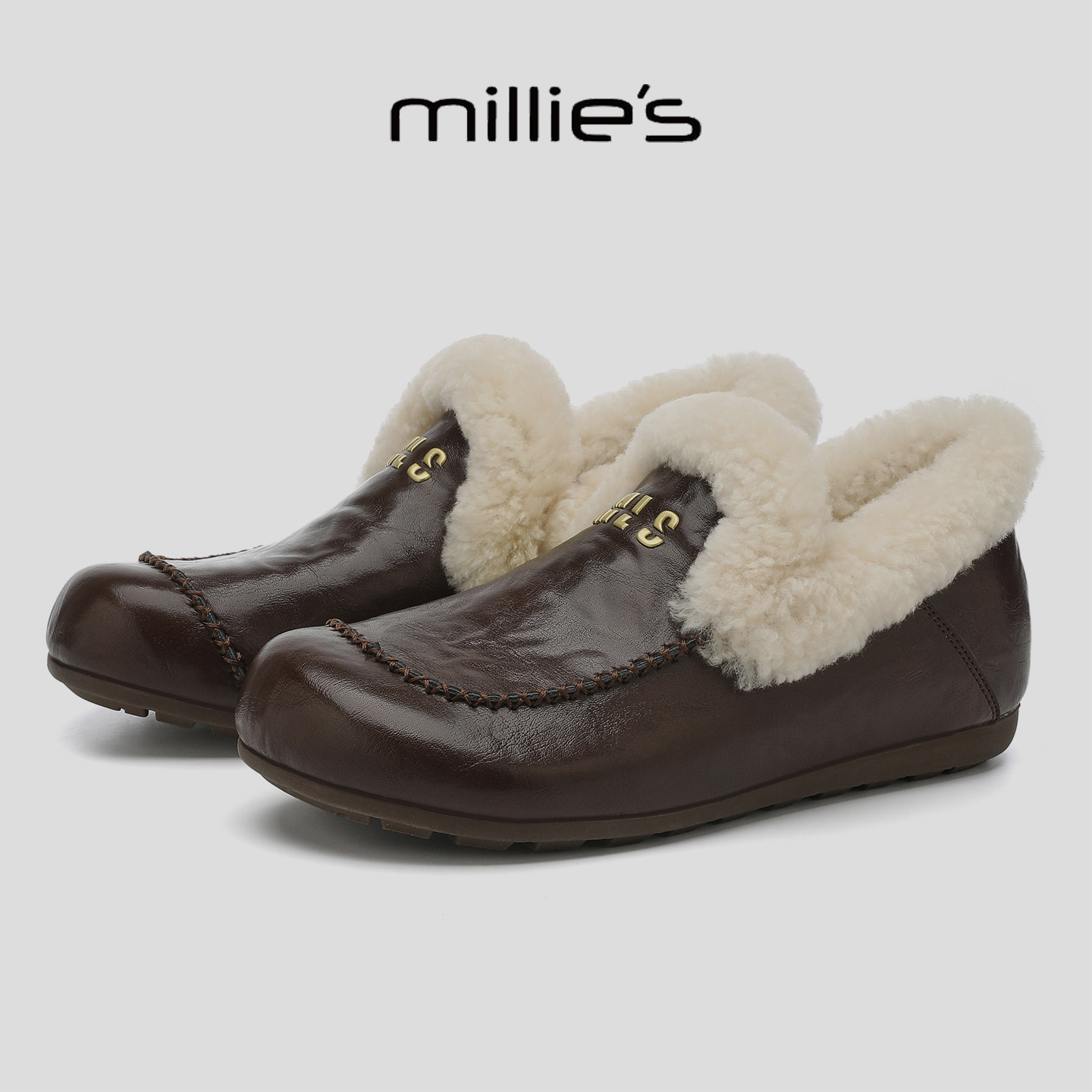MILLIE'S/妙丽英伦风加绒保暖一脚蹬毛毛鞋女内增高乐福鞋休闲鞋,淘宝优惠券,粉丝福利购,淘宝优惠卷