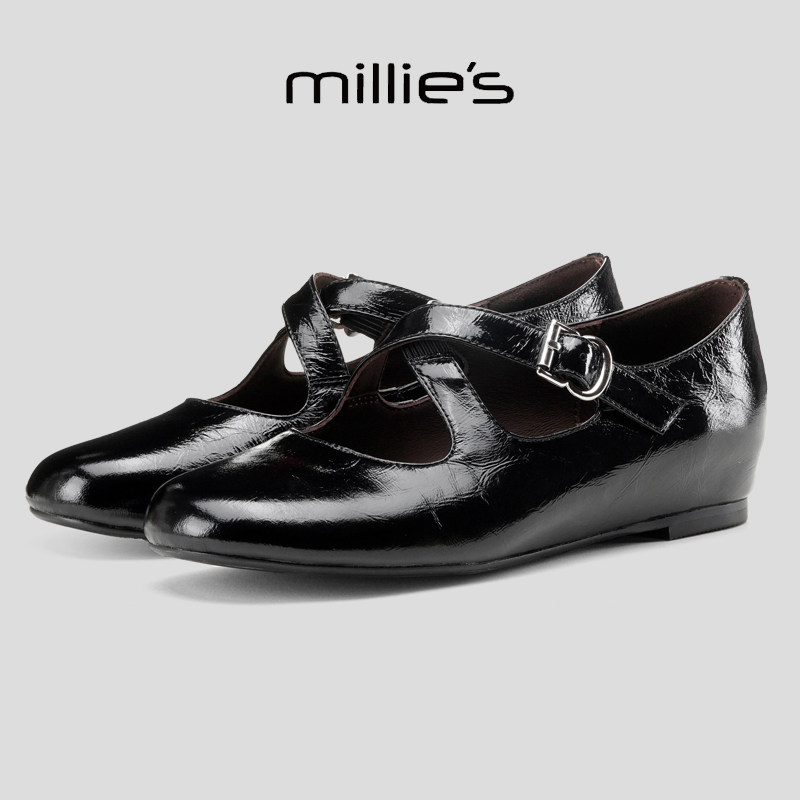 MILLIE'S/妙丽圆头平底交叉带时尚百搭舒适透气不累脚休闲玛丽珍,淘宝优惠券,粉丝福利购,淘宝优惠卷