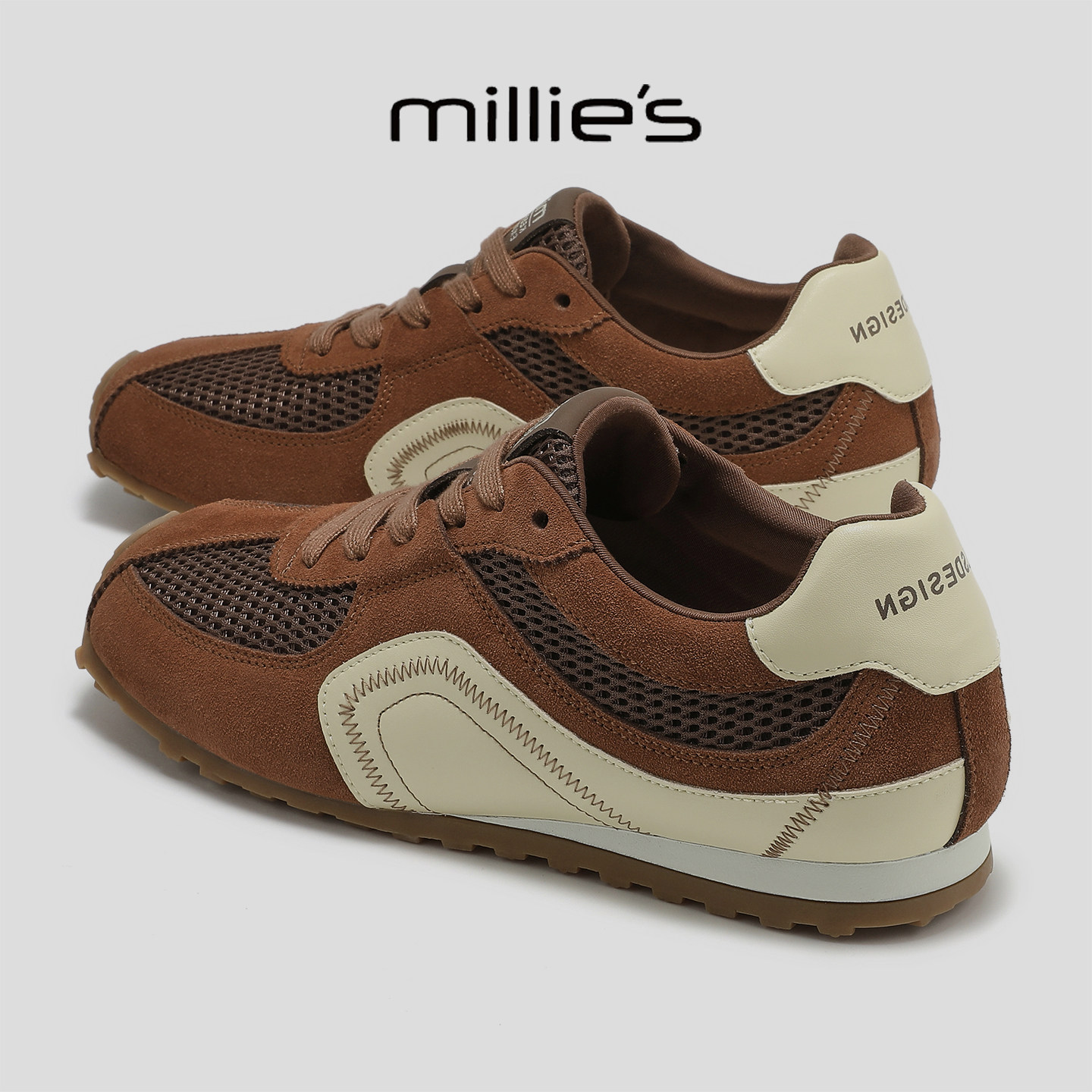 MILLIE'S/妙丽2025新款复古德训鞋女款平底透气网面阿甘鞋轻便,淘宝优惠券,粉丝福利购,淘宝优惠卷