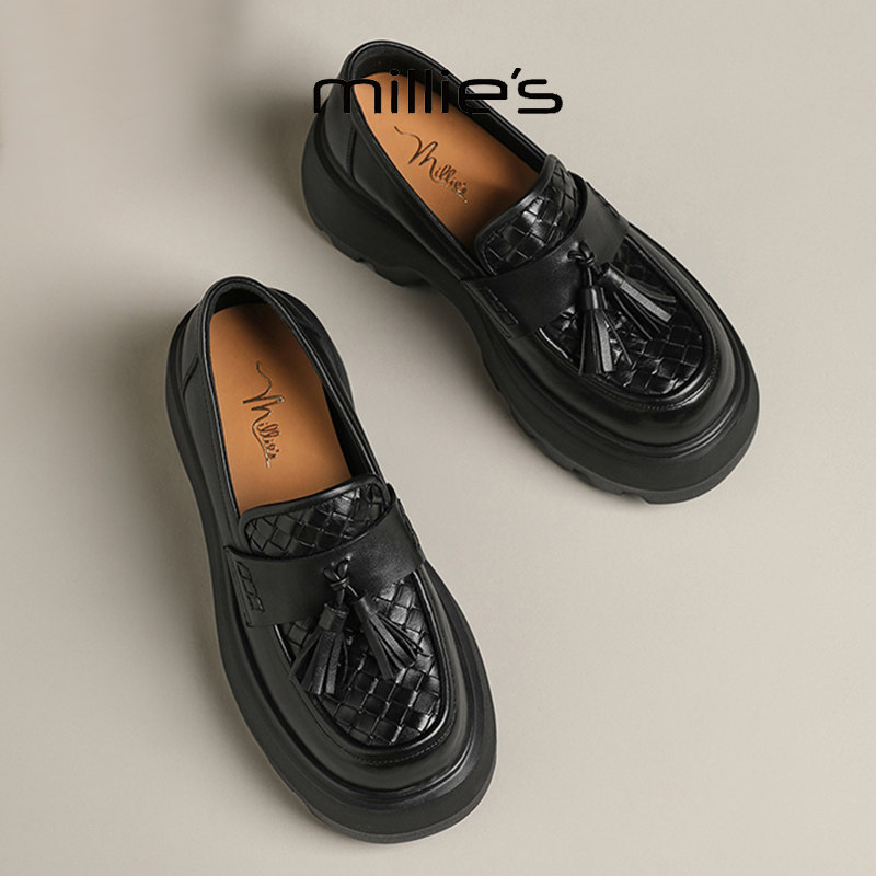 MILLIE'S/妙丽2025新款厚底增高乐福鞋女百搭休闲小皮鞋,淘宝优惠券,粉丝福利购,淘宝优惠卷