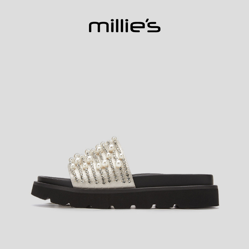 MILLIE'S/妙丽圆头厚底法式仙女风日常通勤外穿时尚百搭休闲拖鞋,淘宝优惠券,粉丝福利购,淘宝优惠卷
