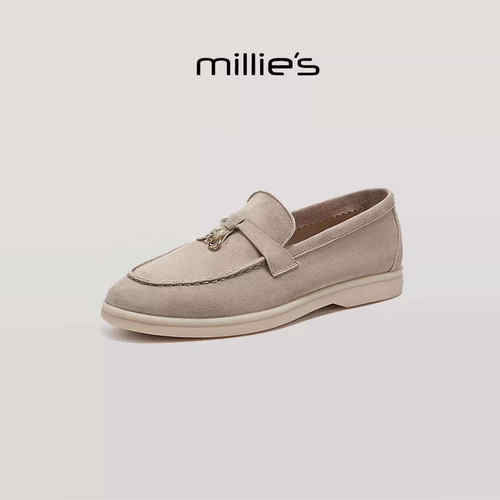 millies妙丽 2026新款学院风复古休闲乐福鞋春季杏头平底日常通勤 - 图1