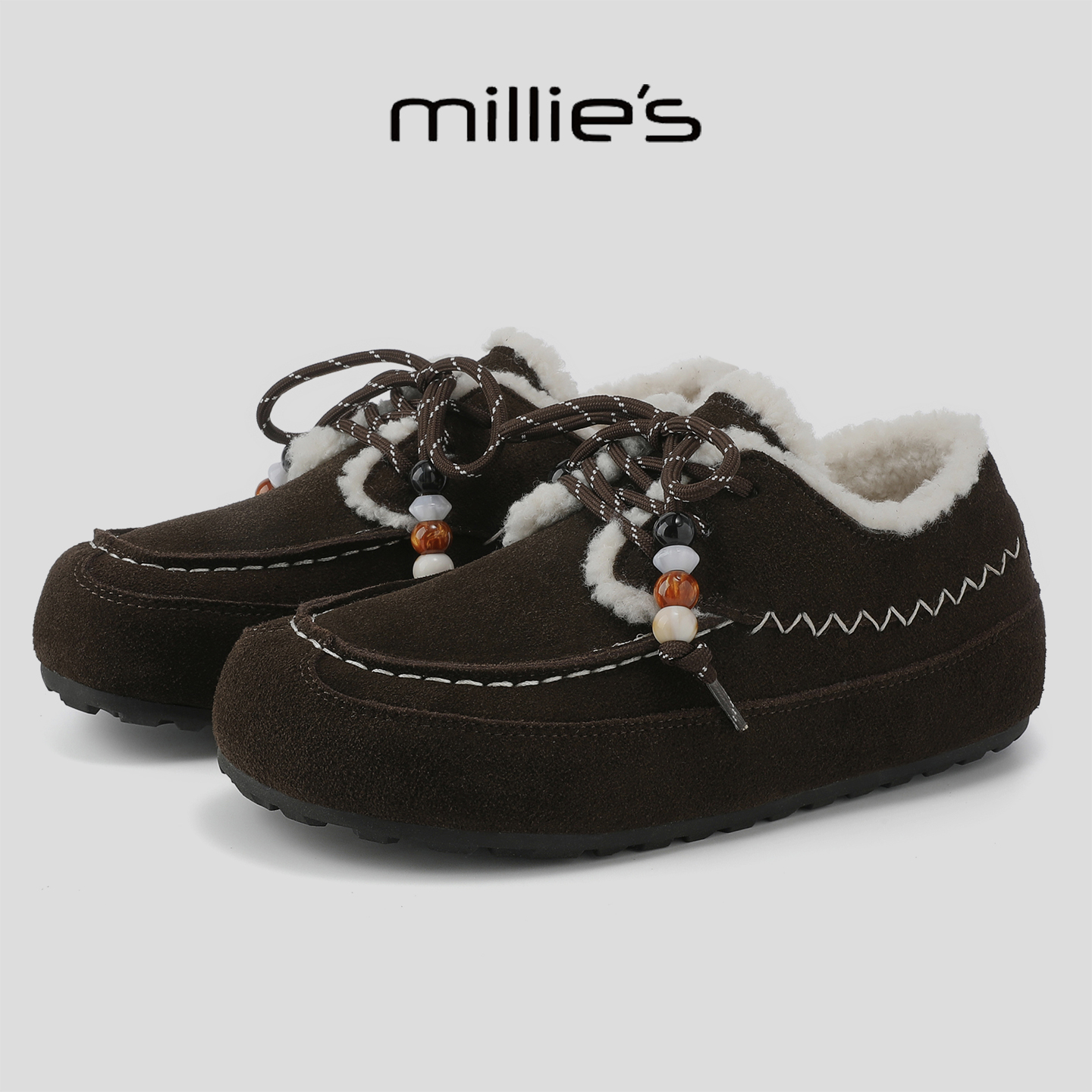 MILLIE'S/妙丽2025新款时尚百搭舒适加绒加厚勃肯鞋厚底休闲鞋 - 图2