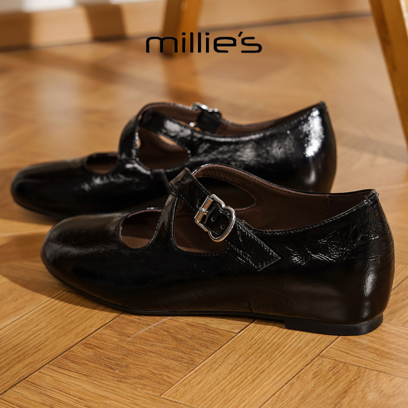 MILLIE'S/妙丽圆头平底交叉带时尚百搭舒适透气不累脚休闲玛丽珍,淘宝优惠券,粉丝福利购,淘宝优惠卷