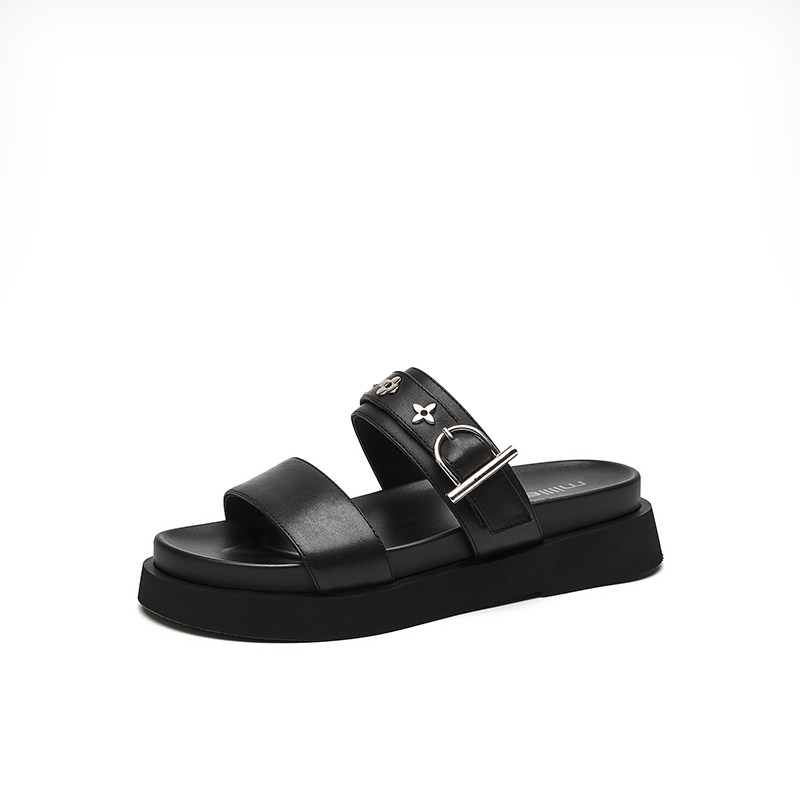 MILLIE'S/ 妙丽圆头厚底精致扣饰装饰亲肤透气凉爽时尚休闲拖鞋,淘宝优惠券,粉丝福利购,淘宝优惠卷