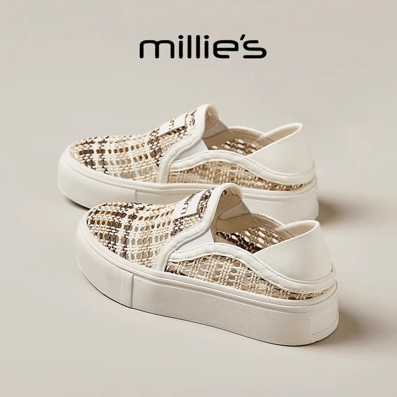 MILLIE'S/妙丽圆头平底一脚蹬网纱透气时尚休闲百搭款渔夫鞋女鞋,淘宝优惠券,粉丝福利购,淘宝优惠卷