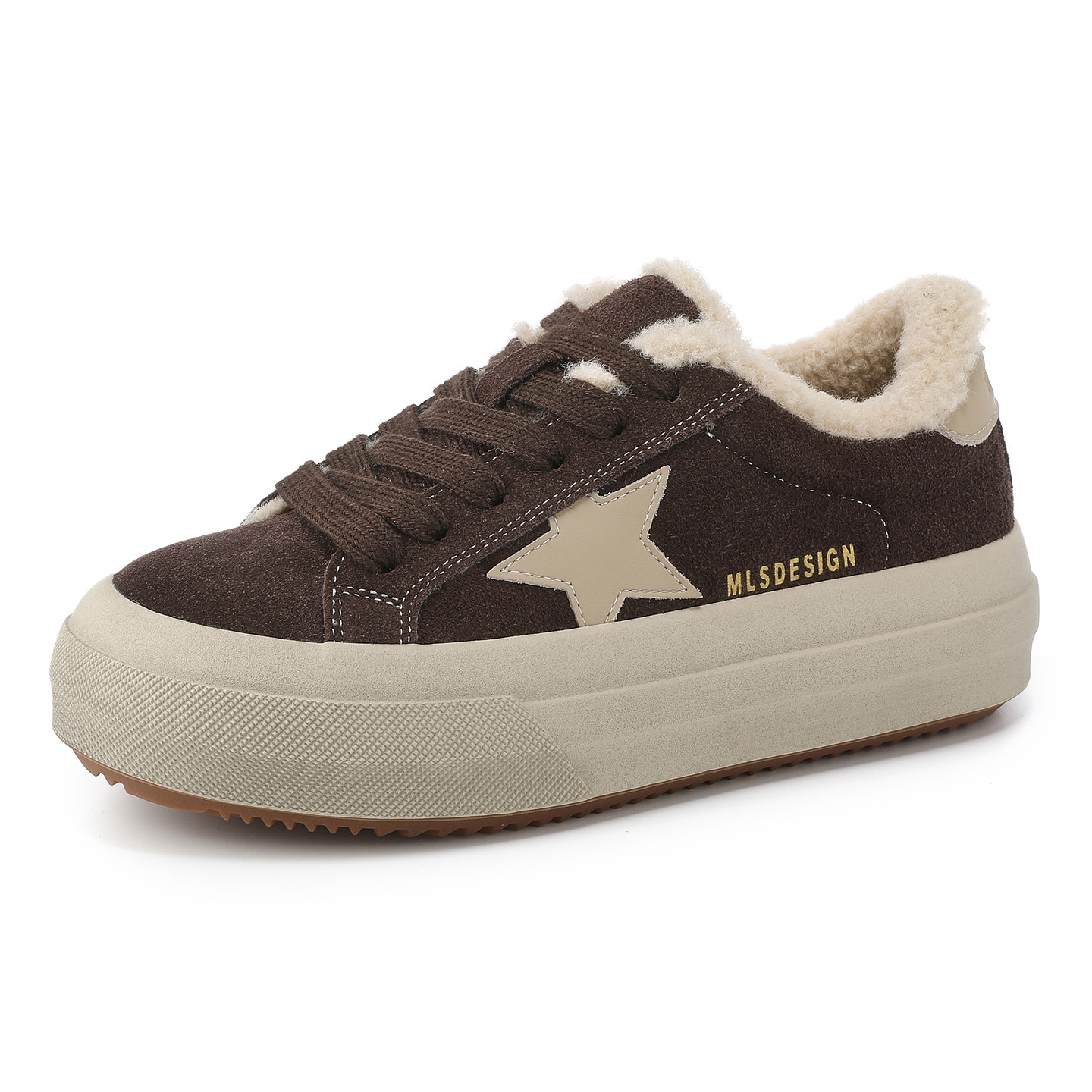 MILLIE'S/妙丽新款加绒保暖女鞋星星板鞋冬季百搭撞色系带休闲鞋,淘宝优惠券,粉丝福利购,淘宝优惠卷