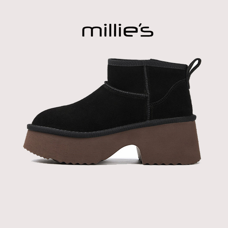 millies妙丽新款圆头粗跟厚底棉靴轻奢经典款舒适柔软加绒雪地靴,淘宝优惠券,粉丝福利购,淘宝优惠卷