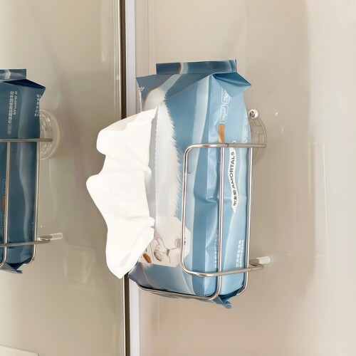 免打孔吸盘不锈钢纸巾架卫生间厕所壁挂式置物架抽纸洗脸巾收纳盒 - 图0