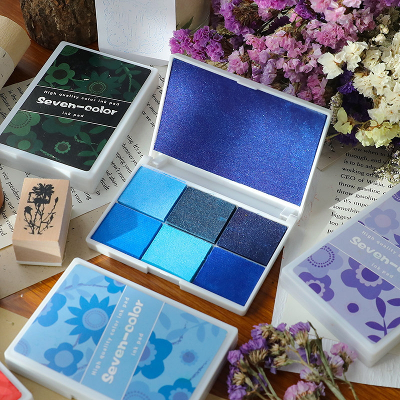 儿童手指画彩色印泥珠光七彩黑色幼儿园手账DIY印章橡皮章印台紫,淘宝优惠券,粉丝福利购,淘宝优惠卷