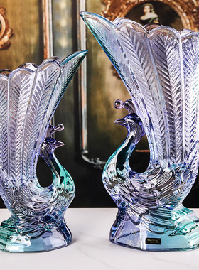 弗莱文茨水晶玻璃孔雀花瓶琉璃色七彩家居欧式花瓶家居摆件宫廷风