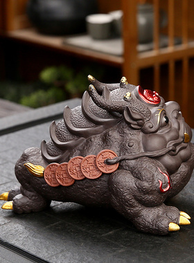 中式风格紫砂招财金蟾茶宠 可养护家居茶桌装饰品