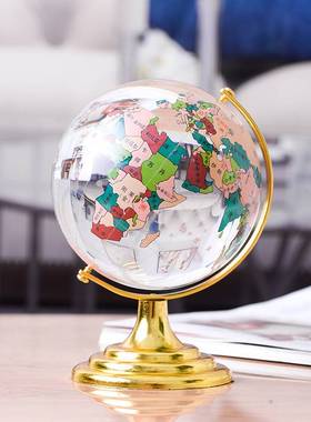 新疆包邮特价高档大小号水晶球地球仪摆件 彩色中文家居办公室装