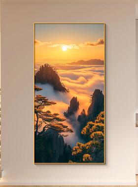 旭日东升玄关挂画现代简约入户客厅东墙装饰画日出东方写实风景画