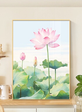 和气生财现代简约客厅装饰画晶瓷写实桌面摆画高级感荷花玄关挂画