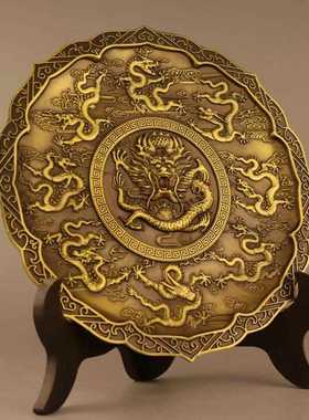 直销新款铜摆件铜龙盘铜九龙献瑞工艺品九龙壁龙凤呈祥全铜圆盘摆