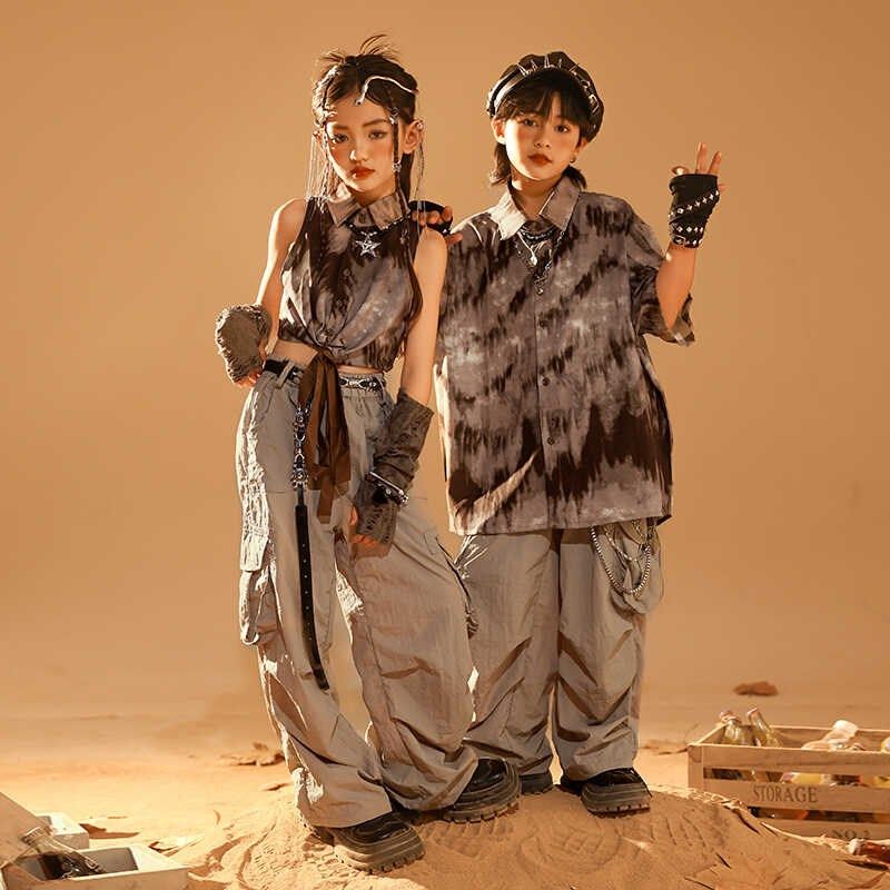 街舞儿童废土风衬衫嘻哈演出服男童hiphop架子鼓服女童爵士舞服装,淘宝优惠券,粉丝福利购,淘宝优惠卷