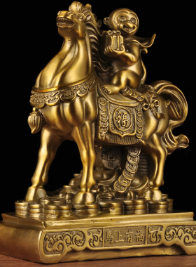 黄铜马上封侯摆件马上有福铜猴子马工艺礼品摆饰家居客厅装饰品商