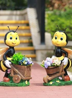 专注户外花园卡通动物花缸蜜蜂玻璃纤维雕塑景观幼儿园学校装饰摆