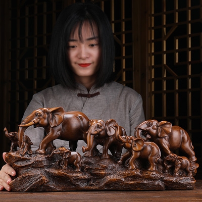 吉祥七象大象摆件复古中式G玄关电视柜博古架客厅家居装饰摆设礼