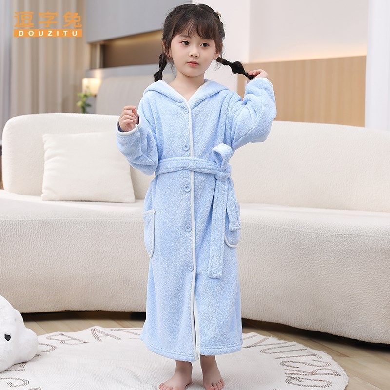 吸水儿童浴袍涤锦珊瑚绒毛巾料中大童家居服宝宝睡衣加厚卡通可爱,淘宝优惠券,粉丝福利购,淘宝优惠卷