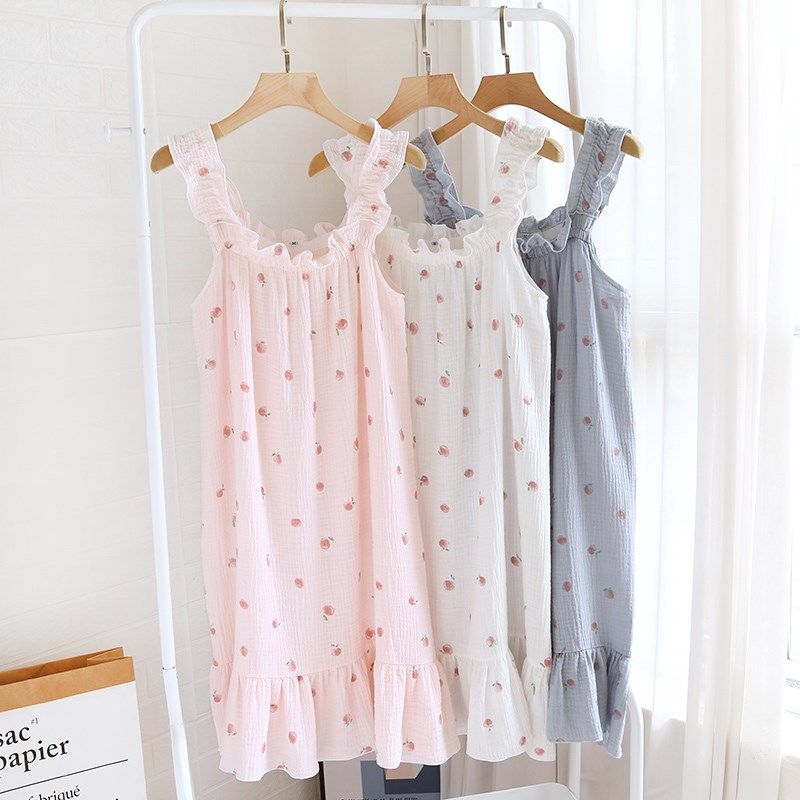 睡裙女士夏季棉纱纯棉薄款吊带裙宽松中长款甜美可爱长裙家居浴裙,淘宝优惠券,粉丝福利购,淘宝优惠卷