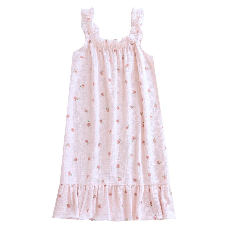 睡裙女士夏季棉纱纯棉薄款吊带裙宽松中长款甜美可爱长裙家居浴裙,淘宝优惠券,粉丝福利购,淘宝优惠卷