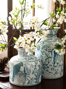 JK慕空间 中式复古景德镇青花陶瓷花瓶冬青 玄关客厅餐厅摆件装饰